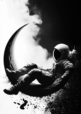 Astronaut on Crescent Moon