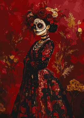 Day of the Dead Woman in Red