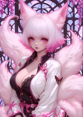 Pink Fox Girl Anime Art Anime Girl