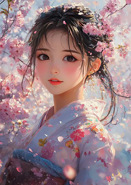Anime Girl in Cherry Blossoms
