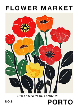 Portugal Porto Flower Market Travel Poster