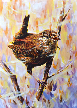 Wren on Branch Painting