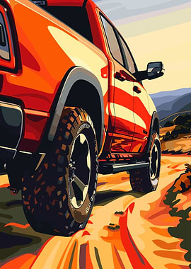 Red Pickup Truck Off-Road