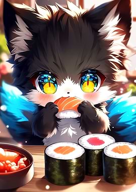 Cute Furry Eating Sushi