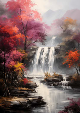 Waterfall in Autumn Forest