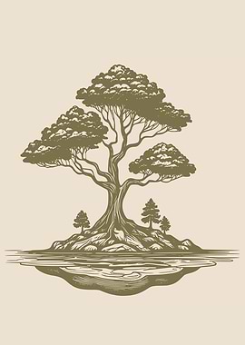 Minimalist Monochromatic Tree in Olive Green