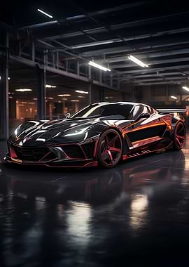 Black Corvette with Red Accents