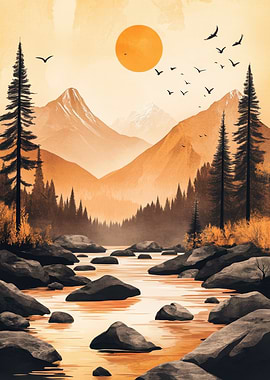 Mountain River Sunset