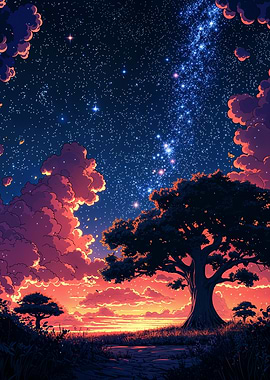 Starry Night Landscape