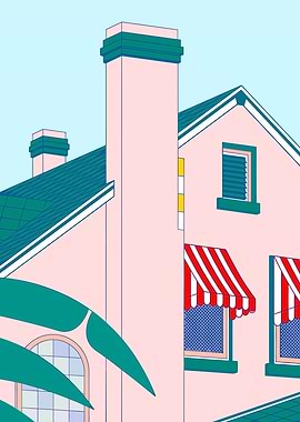 Pink House with Awnings