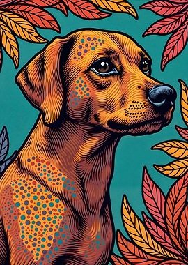 Dog Portrait with Leaves