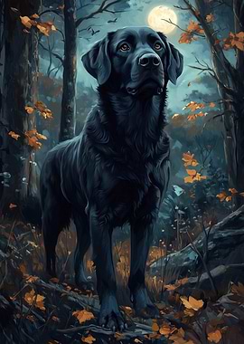 Black Lab in Moonlight
