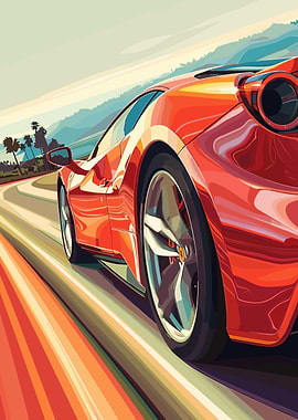 Red Ferrari Speeding