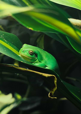 Green Tree Frog on Leaf