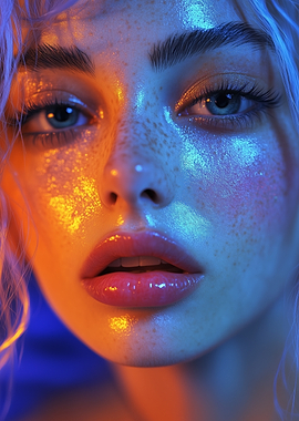 Close-up Portrait with Neon Lights