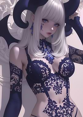 Anime Girl Demon Girl in Lace Gaming