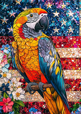 Macaw on American Flag