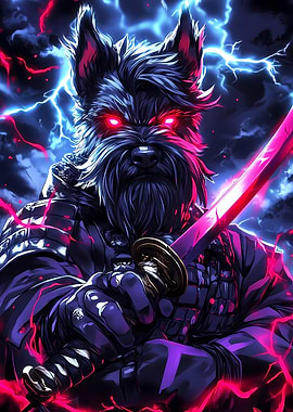 Dog Miniature Schnauzer Samurai Warrior