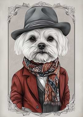 Dapper Dog in Hat and Scarf