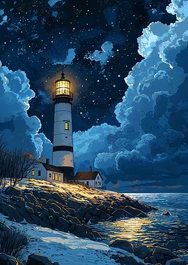 Lighthouse Under Starry Sky