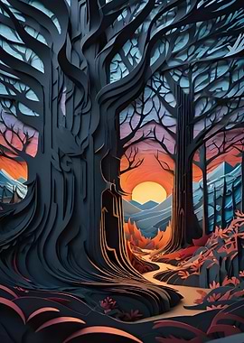 Papercut Forest Sunset