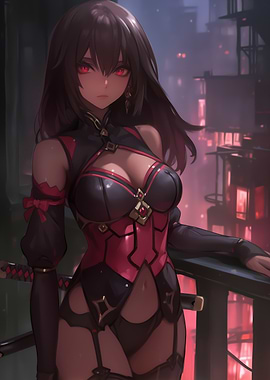 Anime Girl with Red Eyes Gaming