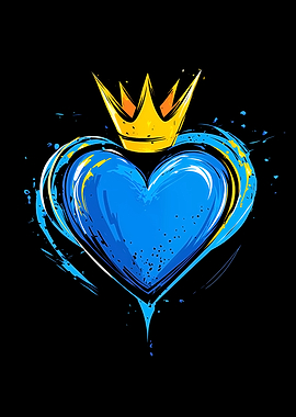 Blue Heart with Crown