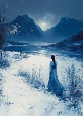 Solitary Figure in Blue Landscape