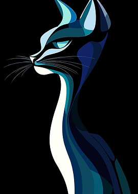 Blue Cat Abstract Art