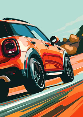 Orange Mini Cooper on Road