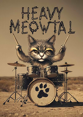 Heavy Meowtal Cat Drummer