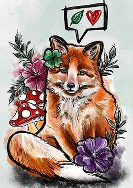 Fox in Floral Setting