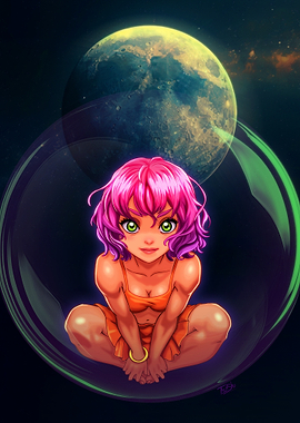 Anime Girl in Space Bubble
