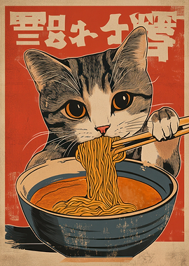 Cat Eating Ramen