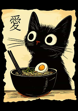 Kawaii Cat Eating Ramen Funny Japanese Noodles