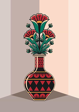 Geometric Floral Vase Art Deco