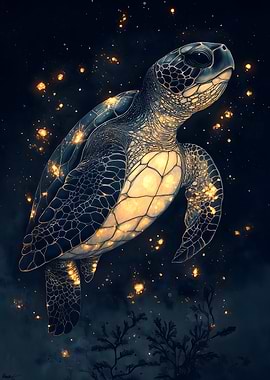 Sea Turtle with Glowing Lights
