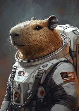 Capybara Astronaut Painting