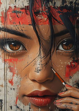 Close-up Portrait with Red Lipstick