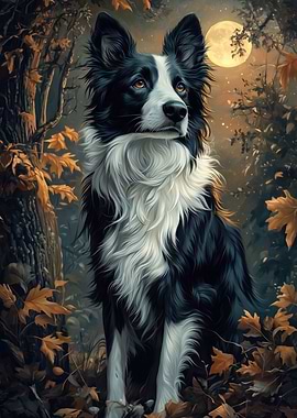 Border Collie Under Moonlight