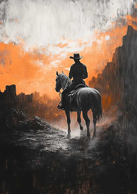 Lone Cowboy at Sunset
