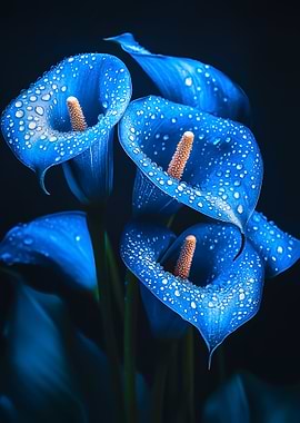 Blue Calla Lilies with Dewdrops