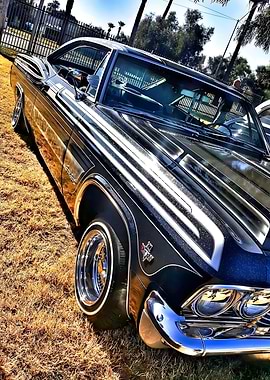 lowrider Black Impala with Chrome Wheels