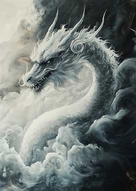 White Dragon in Clouds