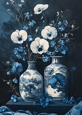 Blue and White Floral Still Life