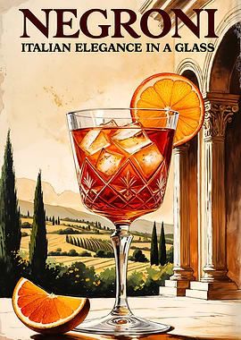 Vintage Inspired Negroni Cocktail Poster