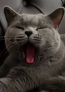 Yawning Grey Cat