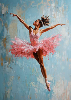 Ballerina Poster | Ballet Dancer in Pink | Ballet in Motion | Dynamic Leap of a Ballerina