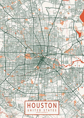 Houston City Map USA Bohemian