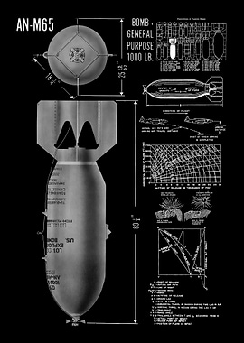 US WW2 1,000lb Aerial Bomb Diagram